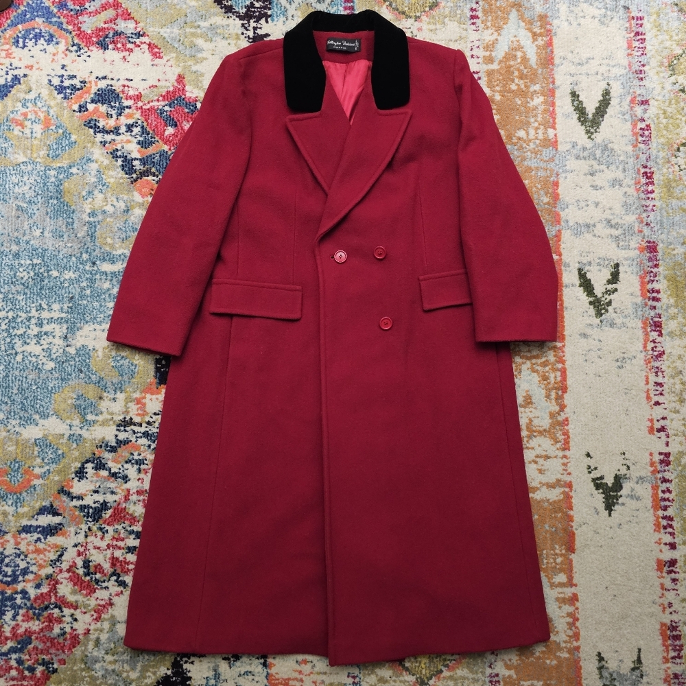 VTG Wellington Fashions Lined Wool Double Breasted Trench Coat Womens 18 Red